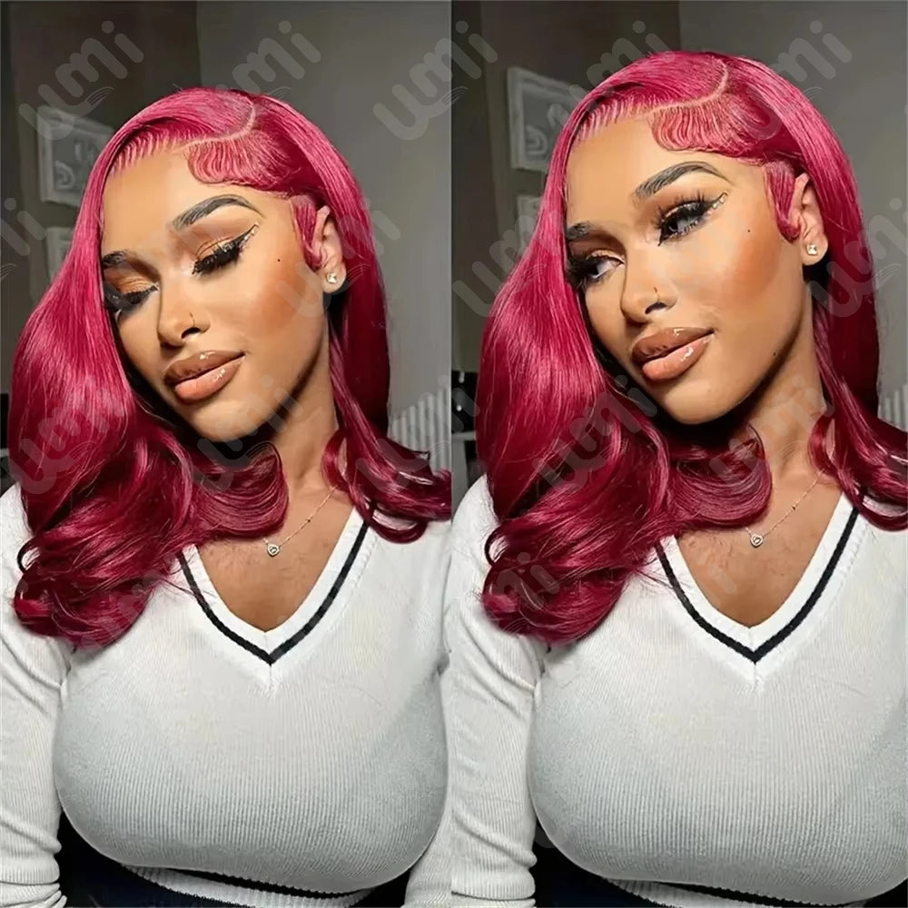 13x4 HD Lace Front Burgundy 99J Body Wave Human Hair Bob Wig – Pre-Plucked