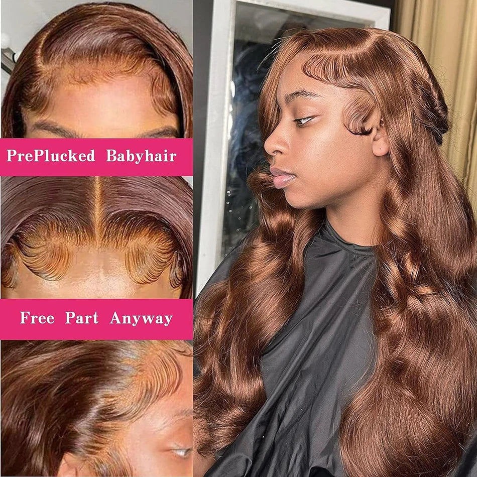 Chocolate Brown Body Wave HD Transparent Lace Front Human Hair Wig · 13x4 / 13x6 · 26+ Inch