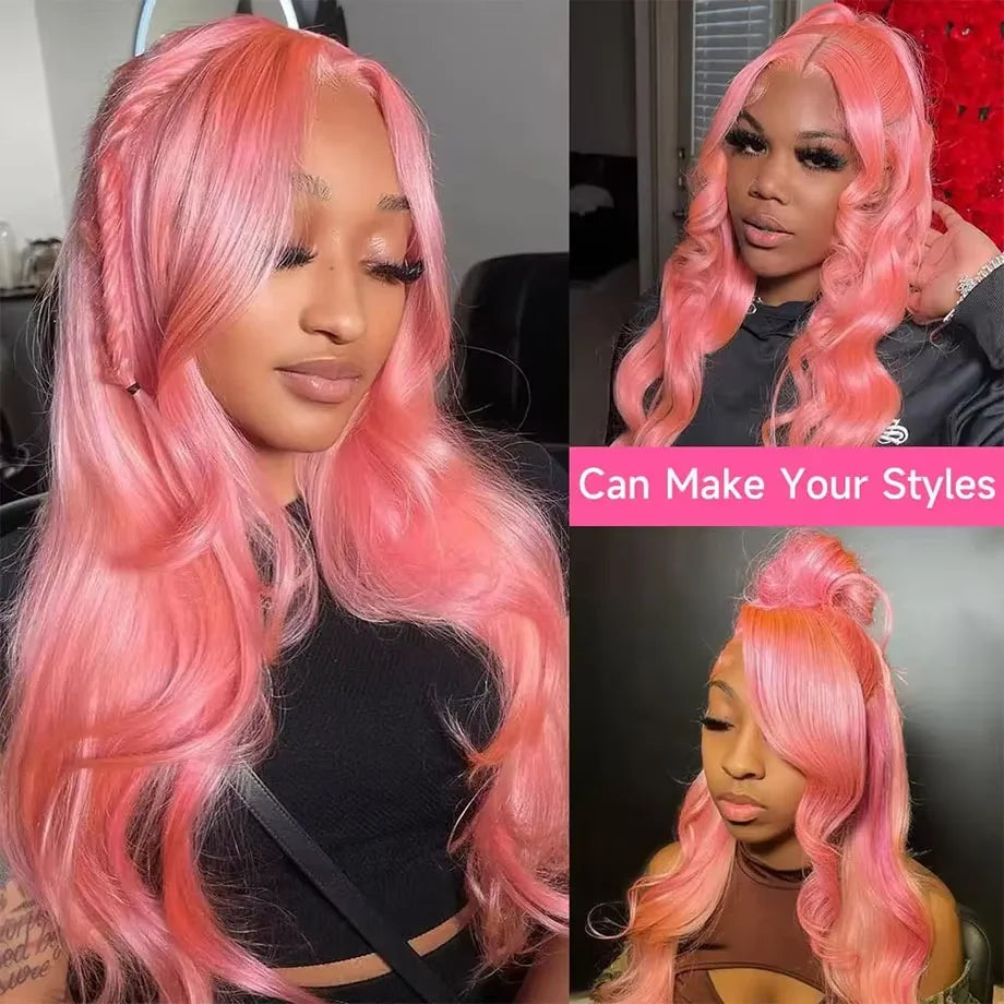 13x6 HD Lace Front Light Pink Body Wave Wig | 100% Human Hair Long Wig for Women