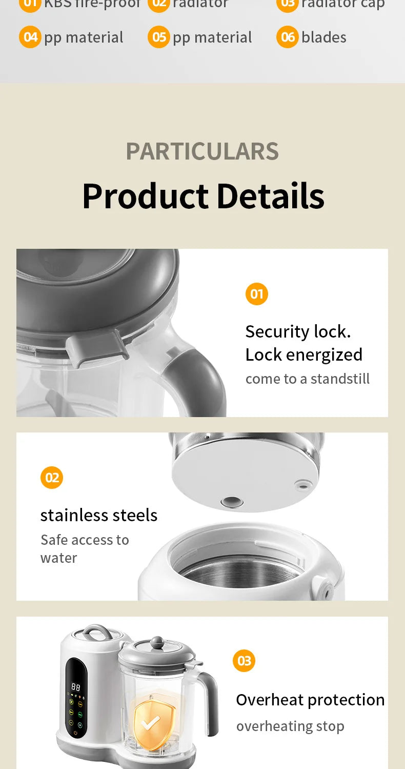 Automatic Baby Food Maker – 6-in-1 Steamer, Blender, Puree & Milk Warmer with Temperature Display