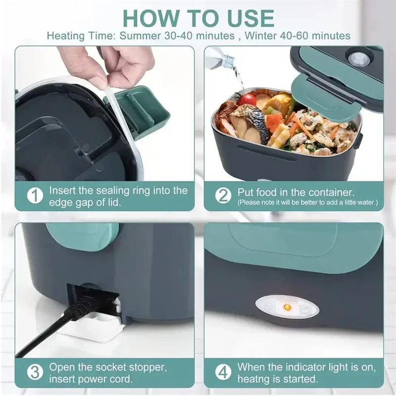 1.5L Electric Heated Lunch Box – 60W Portable Food Warmer for Car, Office & Home | Leak-Proof Stainless Steel Bento