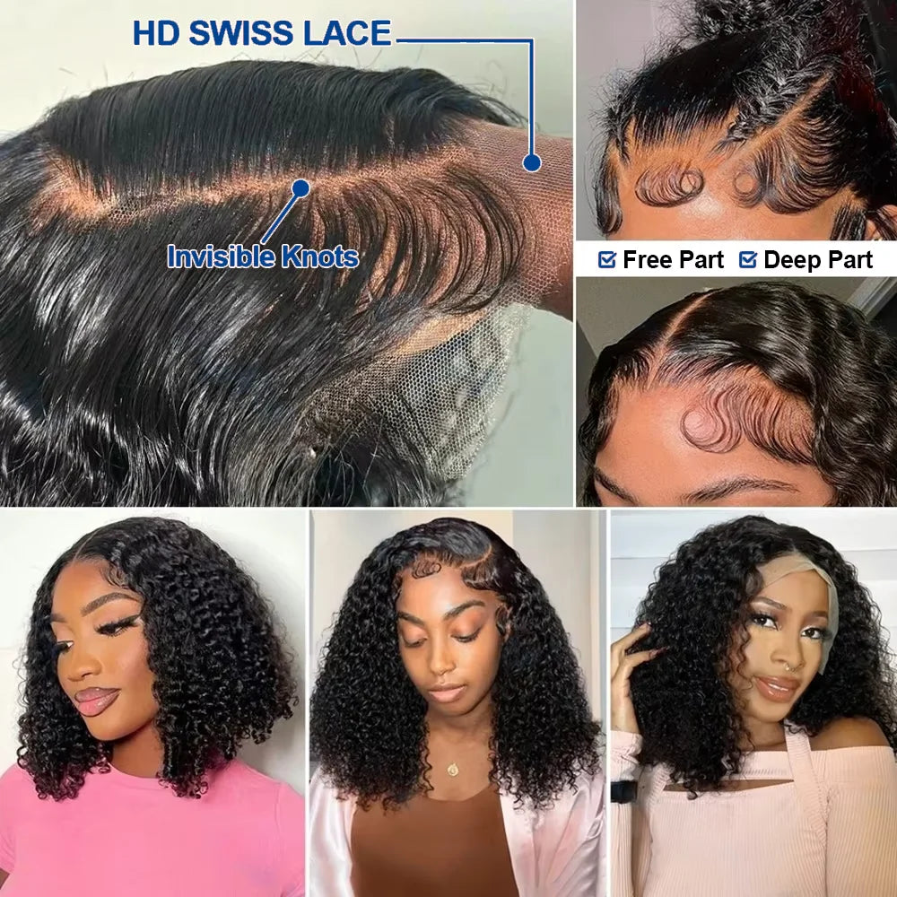 1B Natural Jerry Curly Bob 13x4 HD Lace Front Wig (Virgin Human Hair, 250% Density, 4–16")