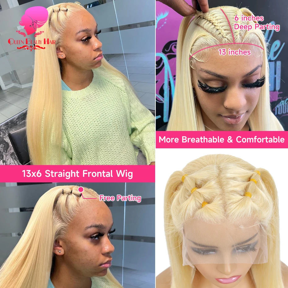 38 Inch 613 Blonde Straight 360 Lace Frontal Wig – 250% Density Human Hair