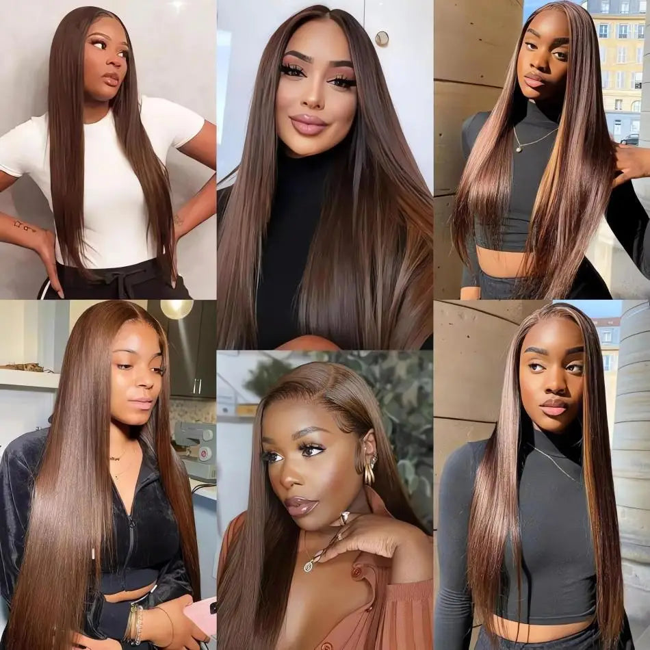 Chocolate Brown 13x6 HD Lace Front Wig (Bone Straight, 30 Inch, Brazilian Remy, Transparent Lace)