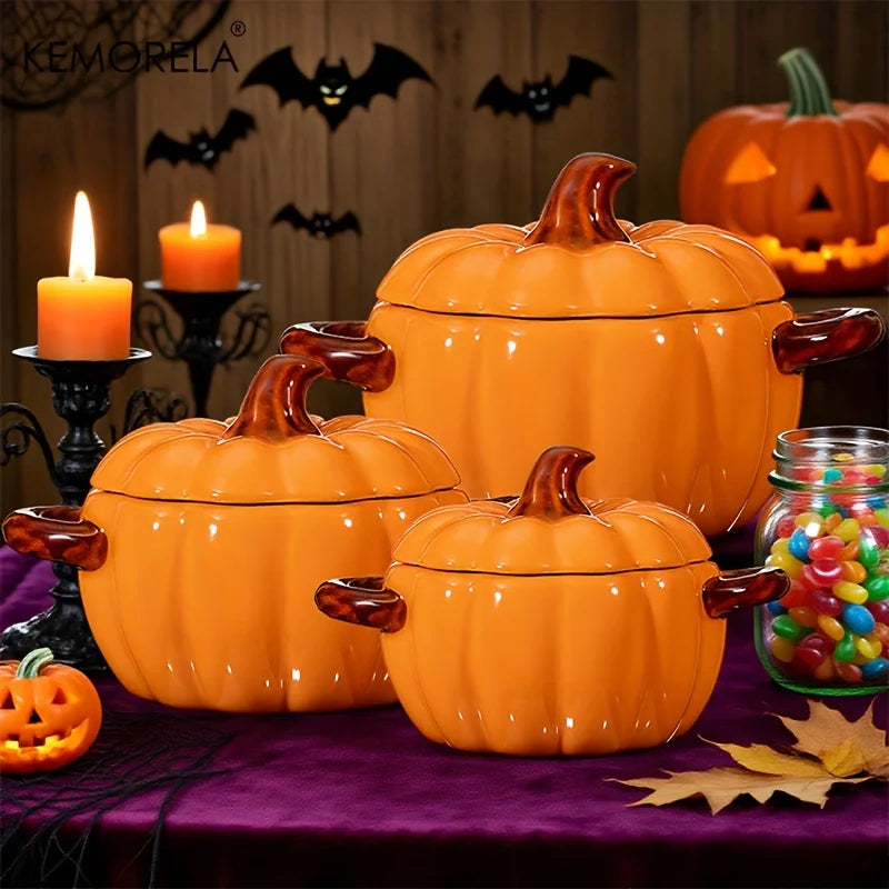 Ceramic Pumpkin Casserole Dish – Oven-Safe Pot with Lid for Halloween & Thanksgiving