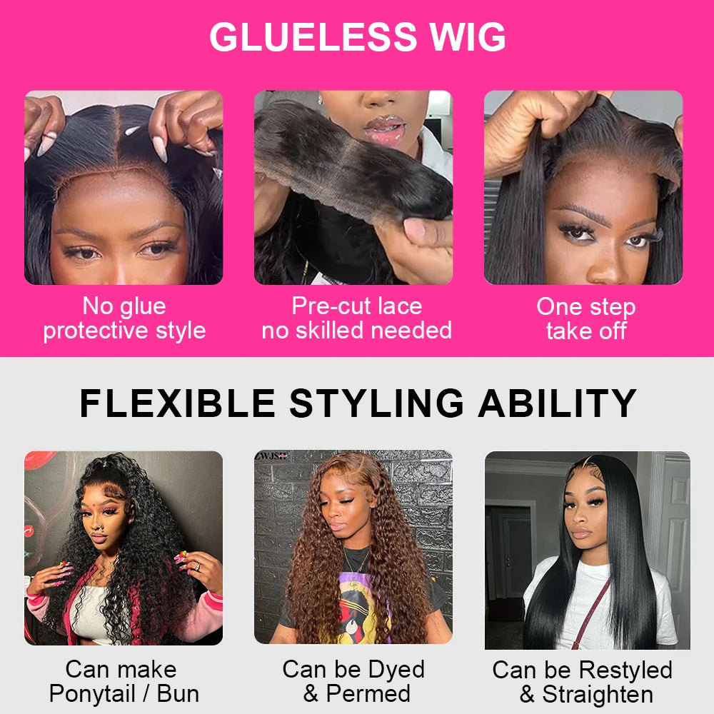 300% Density 40–46 Inch Deep Wave Lace Front Human Hair Wig | 13x6 HD Glueless Curly Wig