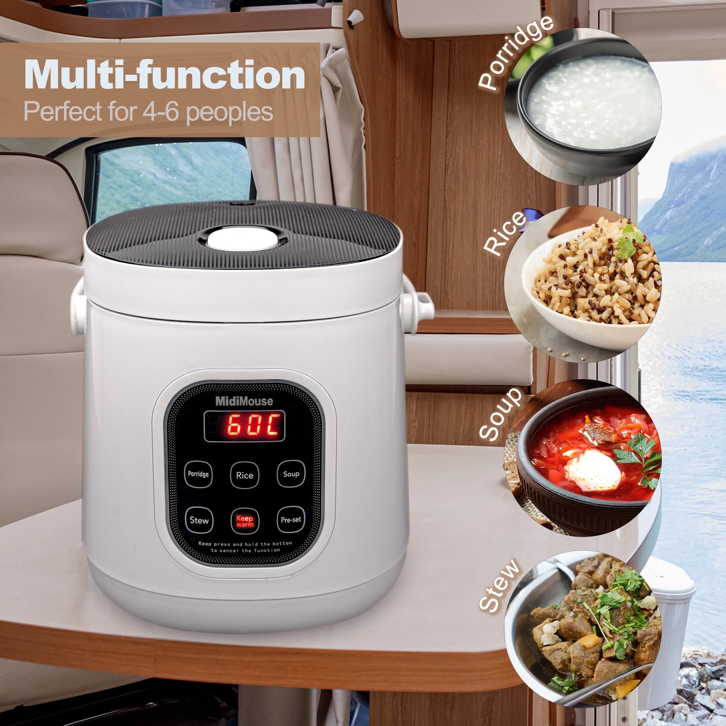 Portable Electric Rice Cooker – Dual Voltage 12V/24V/220V for Car, Truck & Home Use