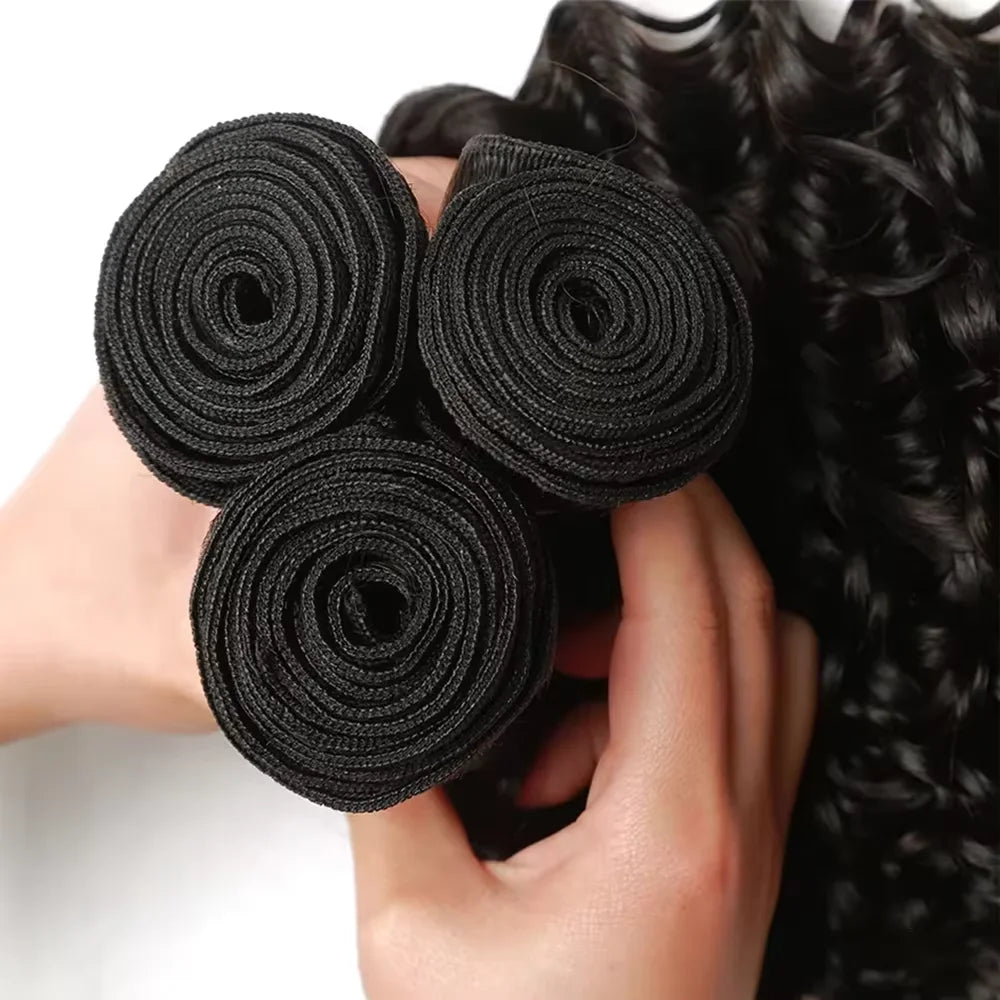 Deep Wave Brazilian Remy Hair Bundles | 100% Human Hair | Natural Color | 10-40 Inch | 1/3/4 Pieces