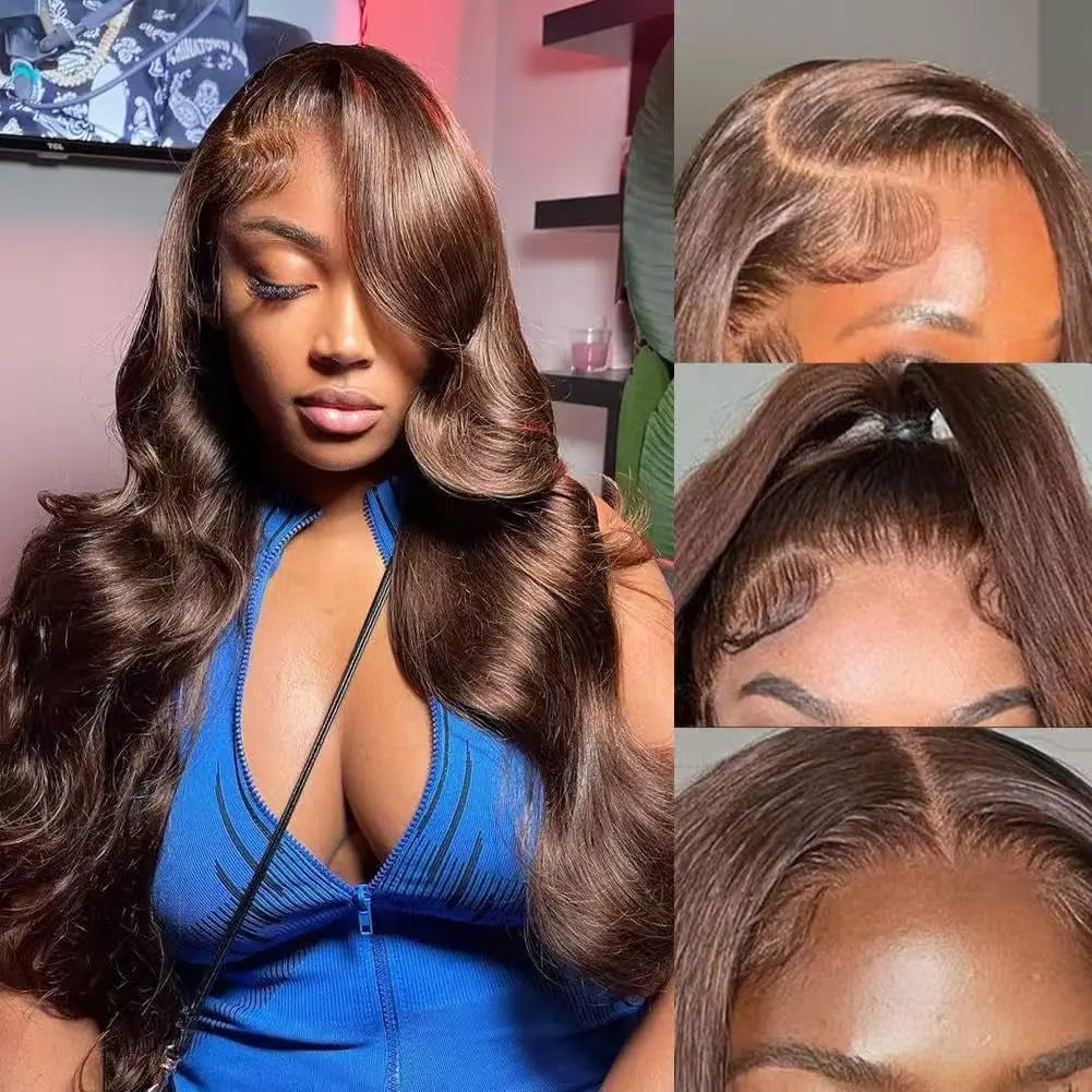 Chocolate Brown 13x4 Body Wave Transparent Lace Front Human Hair Wig – Pre-Plucked, 200% Density, 30 Inch