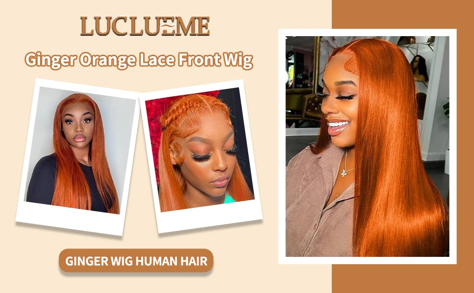 Ginger Orange 13x6 HD Lace Front Human Hair Wig – 30 inch, 200 Density, Straight, Pre-Plucked Natural Hairline