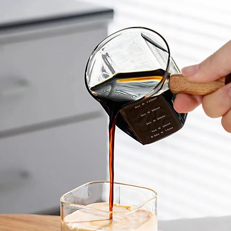 120ml Heat-Resistant Glass Espresso Measuring Cup with Wooden Handle