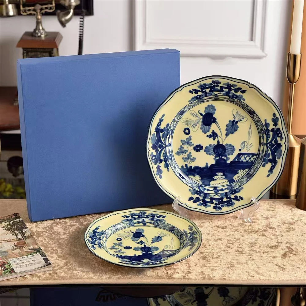 Ceramic Afternoon Tea Set – Printed Porcelain Cup, Saucer, Tray, Milk Pot & High Foot Plate