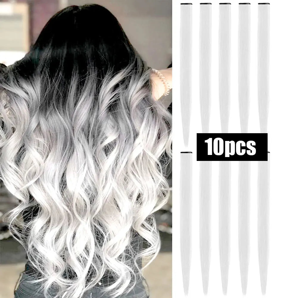 Colored Highlight Clip-In Hair Extensions | Synthetic Straight | 10pcs | Multi-Color | Party & Cosplay