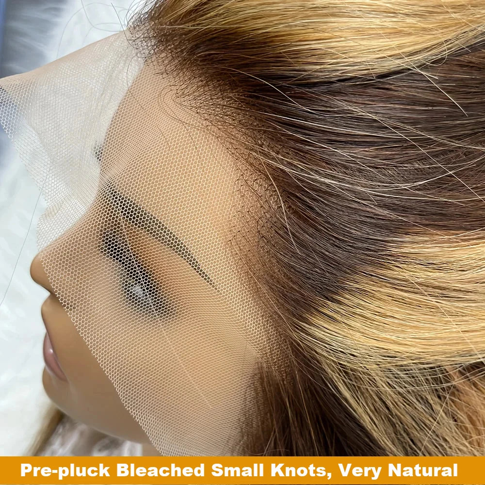4/27 Ombre Highlight Body Wave Short Bob HD Lace Front Human Hair Wig (13x4, Brazilian Virgin, Pre-Plucked)