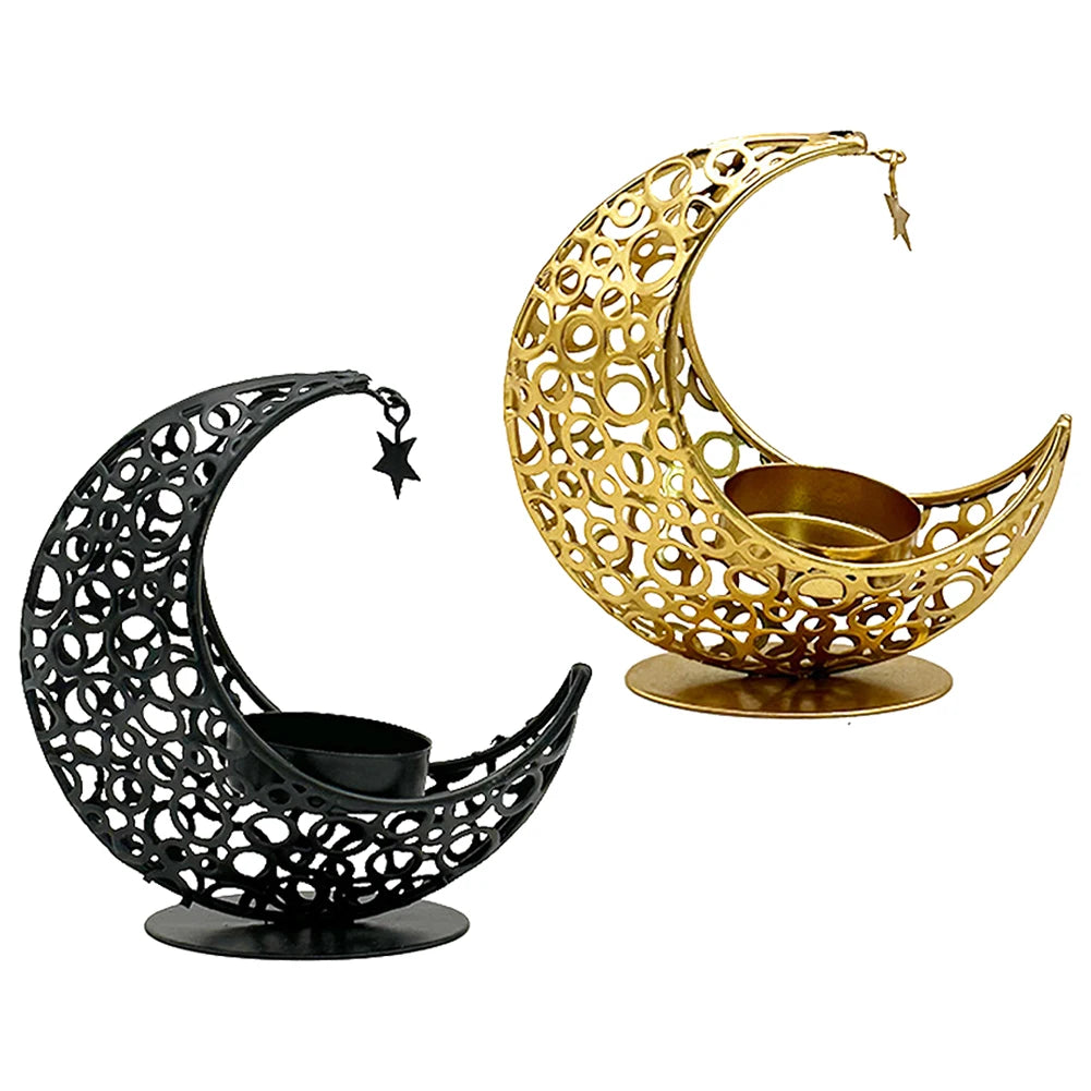 Eid Mubarak Moon Candle Holder – Ramadan Metal Candlestick for Home & Party Decor