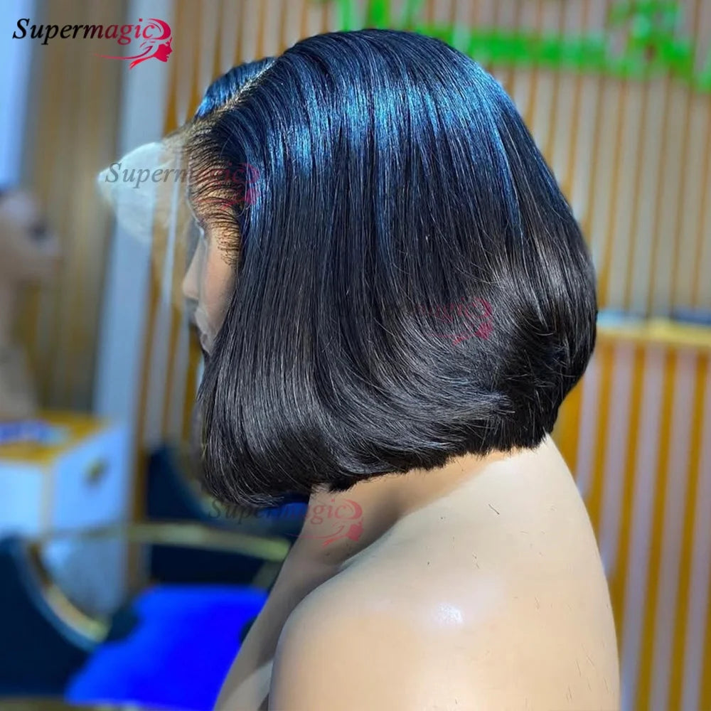 13x4 Frontal Wig – Trendy Layered Highlight Piano Color Human Hair Bob Wig for Women