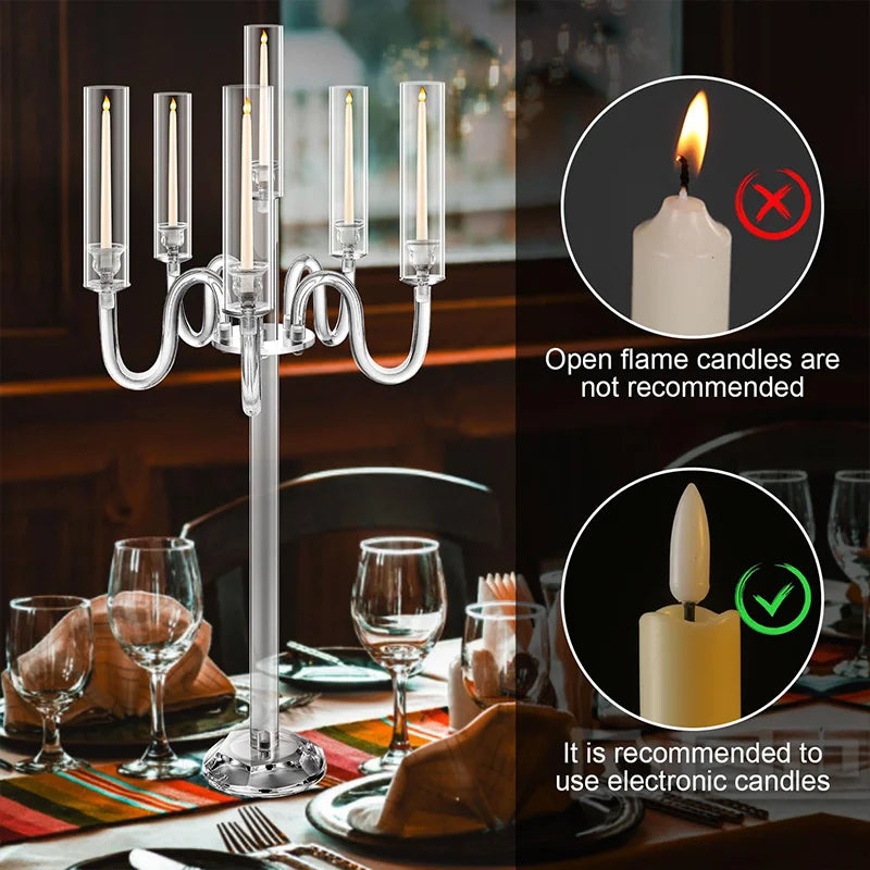 Acrylic LED Candle Holder Centerpiece – 6-Arm 37.4” Wedding Table Decor