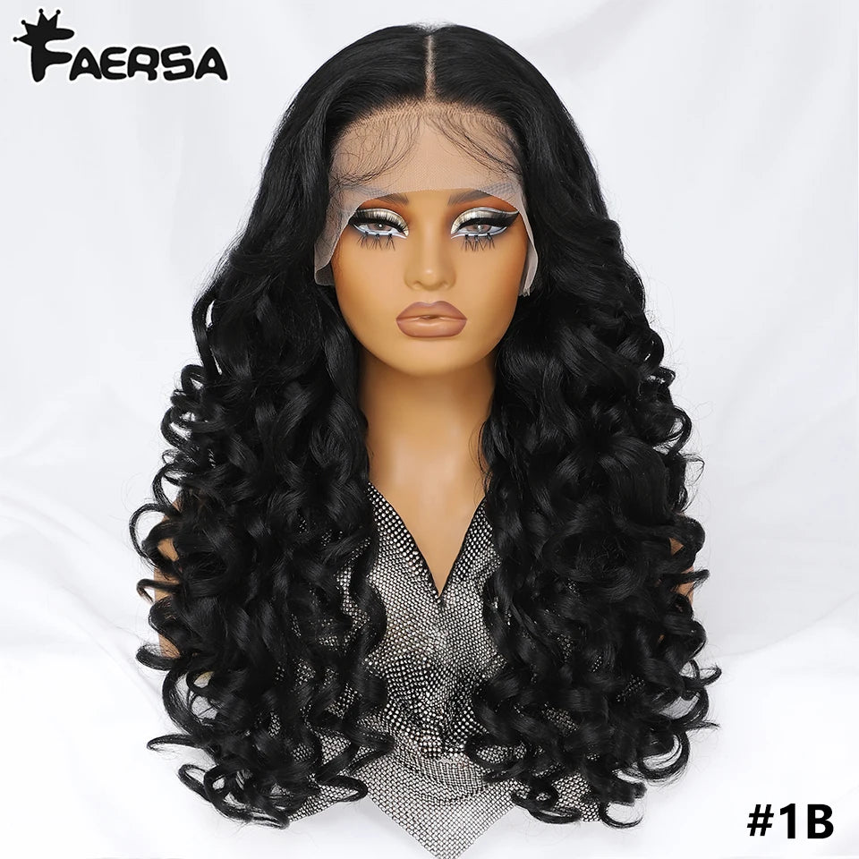 Latisha 13x6 Lace Front Wig – Curly Highlight Synthetic Wig with Baby Hair, 24 Inch Heat-Resistant Fiber
