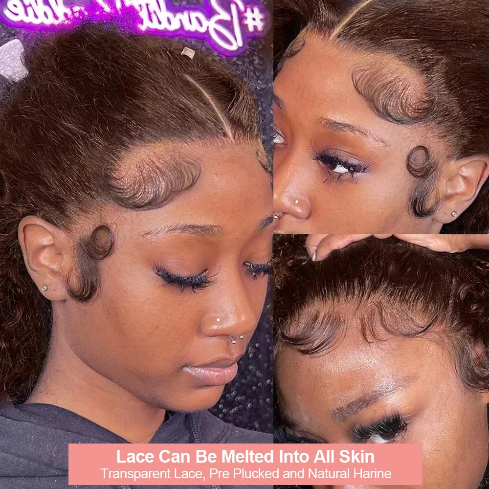 Deep Curly Chocolate Brown HD Lace Frontal Wig – 13x4 / 13x6 Virgin Brazilian Human Hair (30–36 Inch)