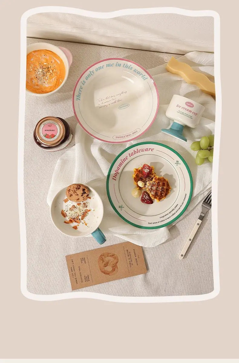 Ceramic Tableware Bowl & Plate Set for Home Use – Rice, Dessert, and Divided Plates Collection