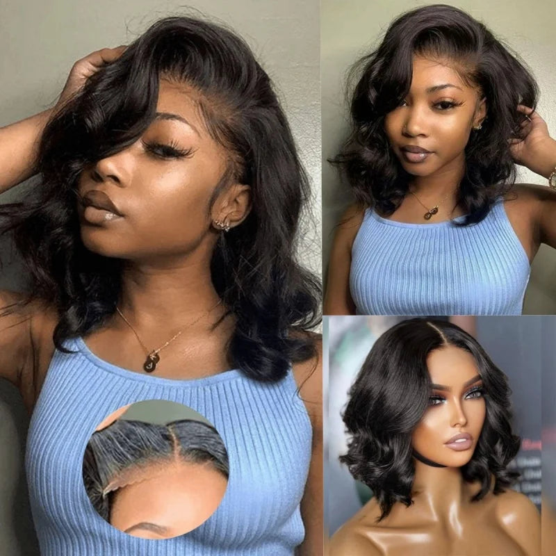 Frolo Bob Wig 5x5 HD Lace Closure Short Glueless Body Wave Human Hair Wig (220 Density, Brazilian Remy, 8–16 Inch)