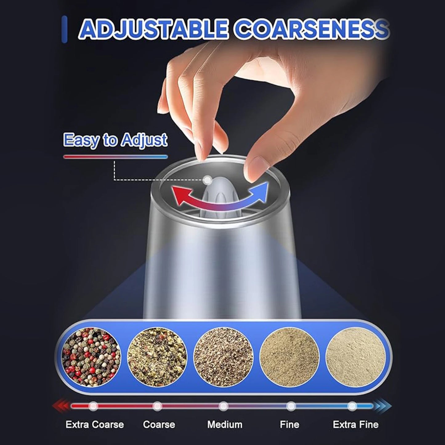 1pc/2pcs, Gravity Electric Salt And Pepper Grinder - Salt & Pepper Mill Sets With LED Light, One Hand Automatic Operation, Adjus