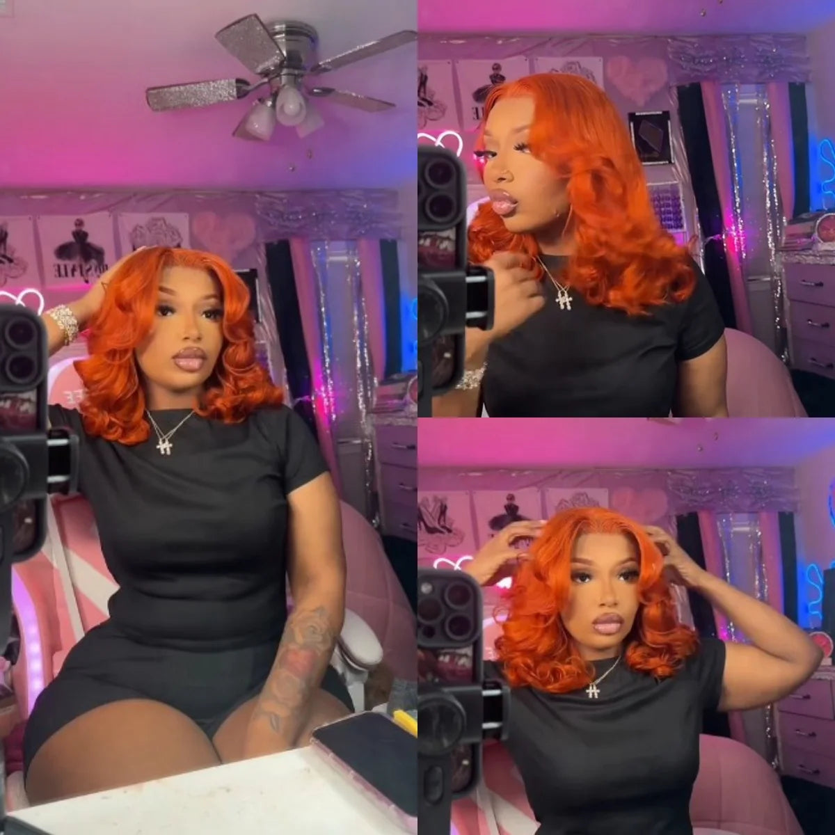 Ginger Orange Body Wave Bob Glueless 4x4 HD Lace Closure Remy Human Hair Wig (#350, Pre-Plucked)