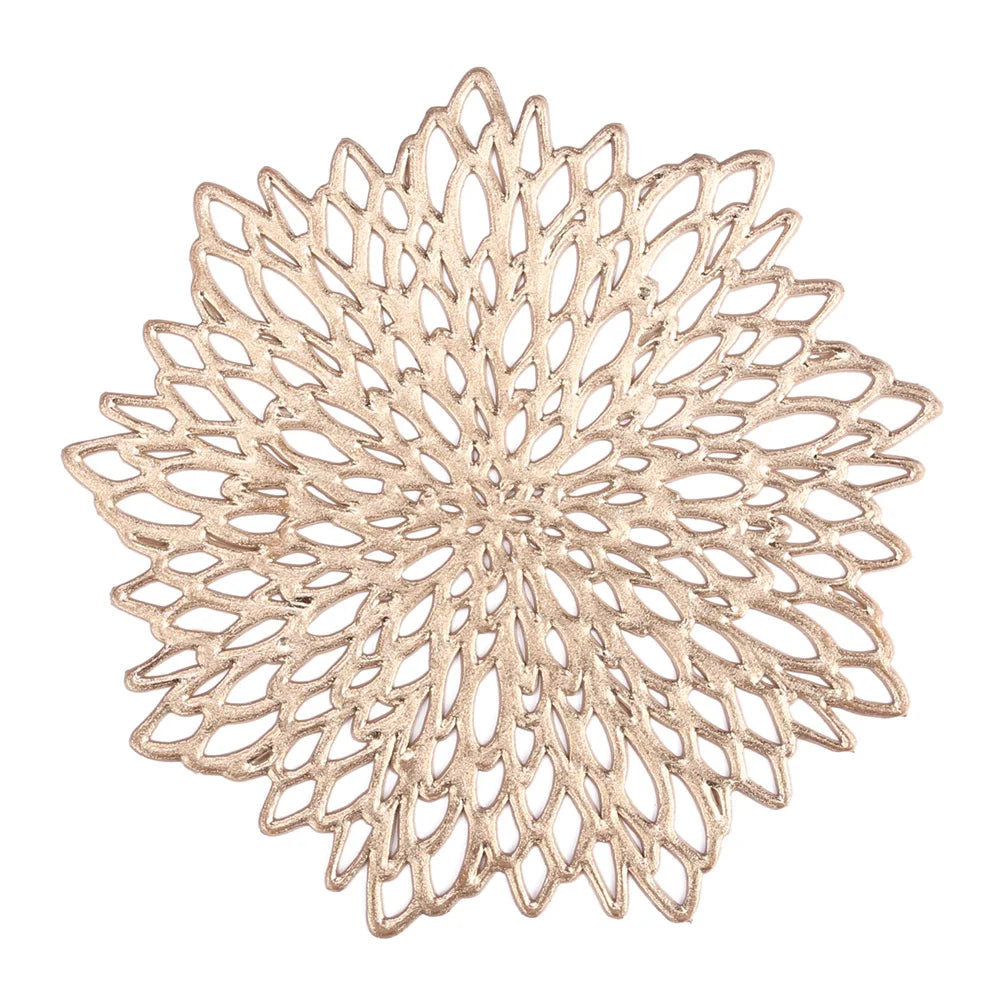Round Blooming Flower Placemats Set – Modern PVC Heat-Resistant Table Mats for Dining & Events