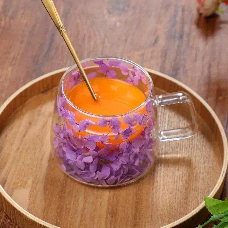 🌸 Double Wall Flower Glass Cup – Handmade Borosilicate Tea Mug 180ml