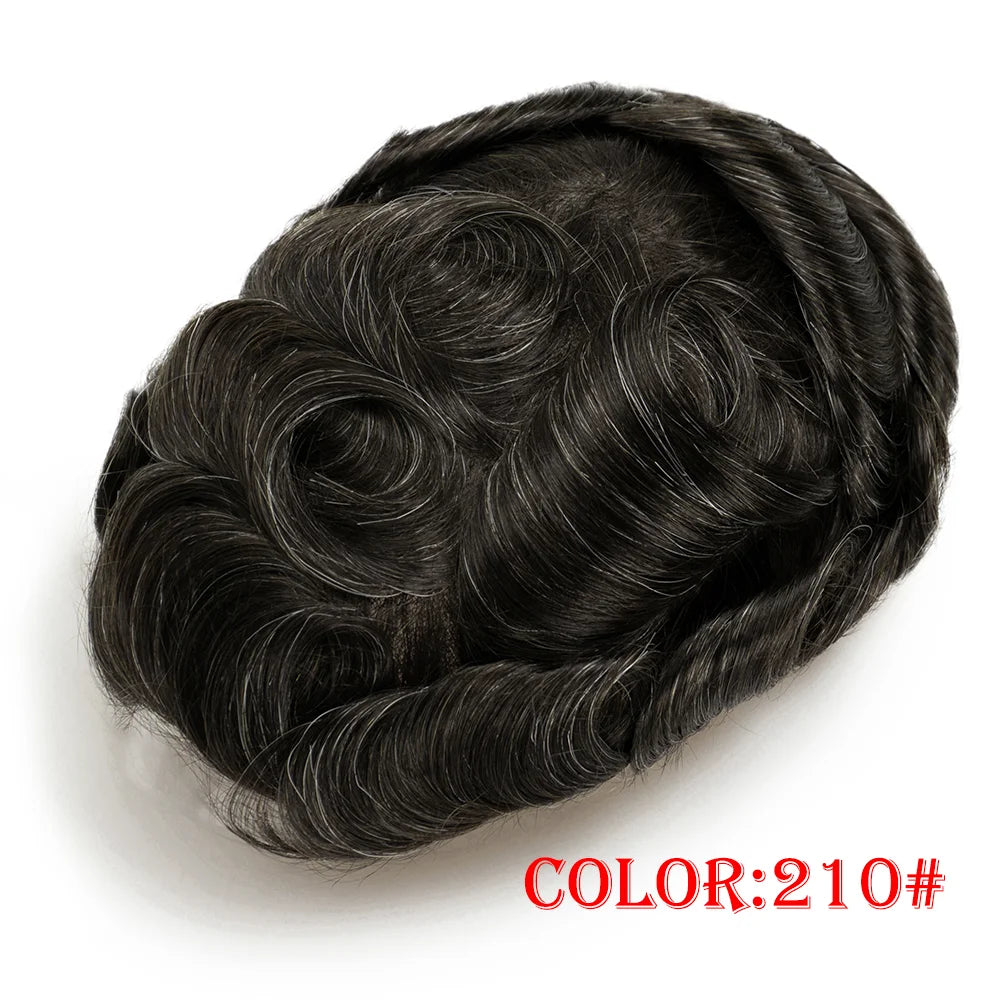 Men's Indian Human Hair Toupee – PU Skin Base, 120/130% Density