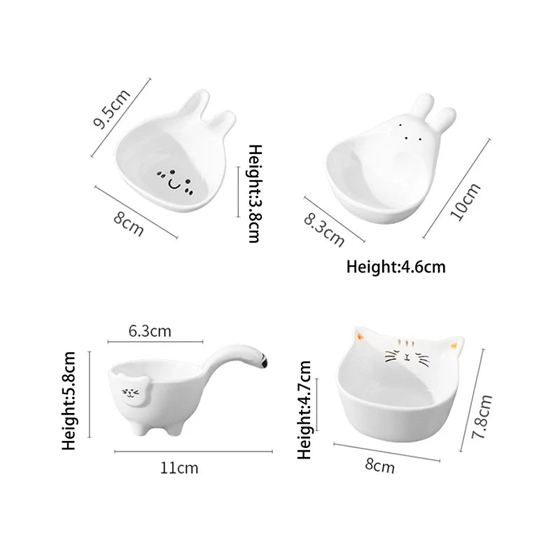 Cute Ceramic Mixing Dish with Handle – Bunny & Cat Dipping Bowl for Snacks & Sushi