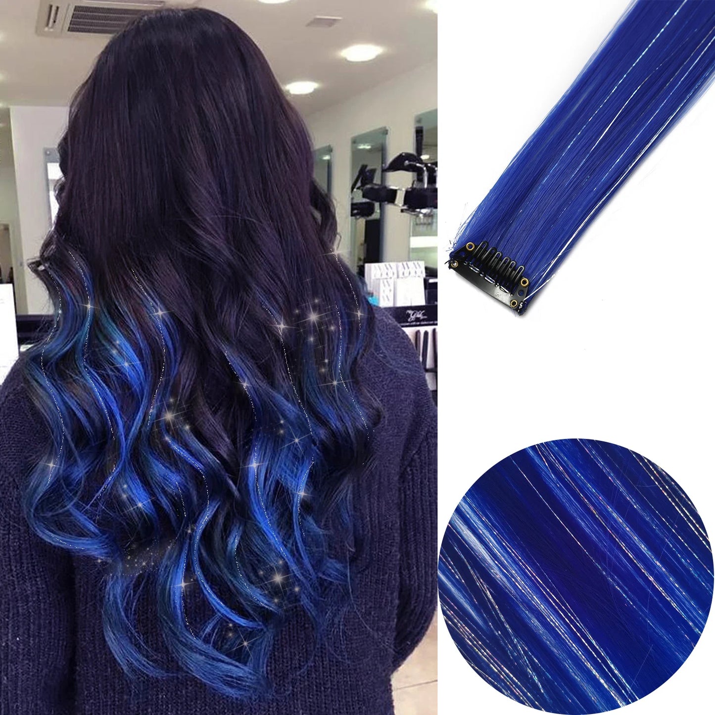 Colored Party Highlight Clip-In Hair Extensions | Synthetic Straight | 6pcs 70g | 22 Inch | Multi-Color