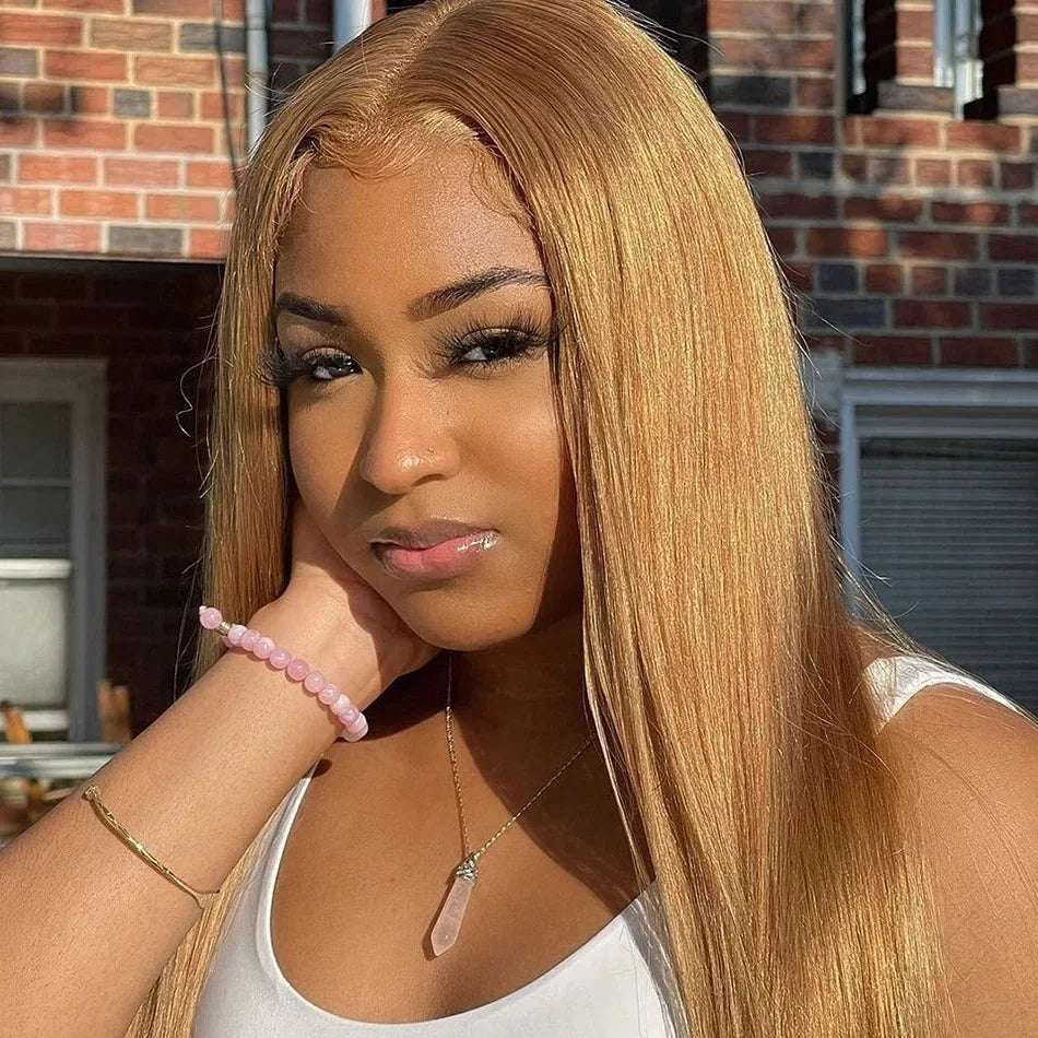 Honey Blonde #27 Straight HD Lace Front Wig (13x6 / 13x4) – Brazilian Remy Human Hair, Transparent Lace (26"+)