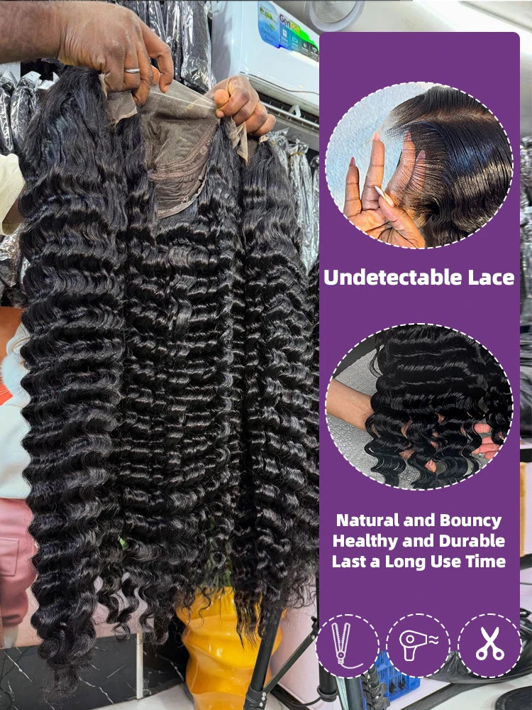 13x6 HD Transparent Loose Deep Wave Lace Front Human Hair Wig (200% Density, 30–34 inch)