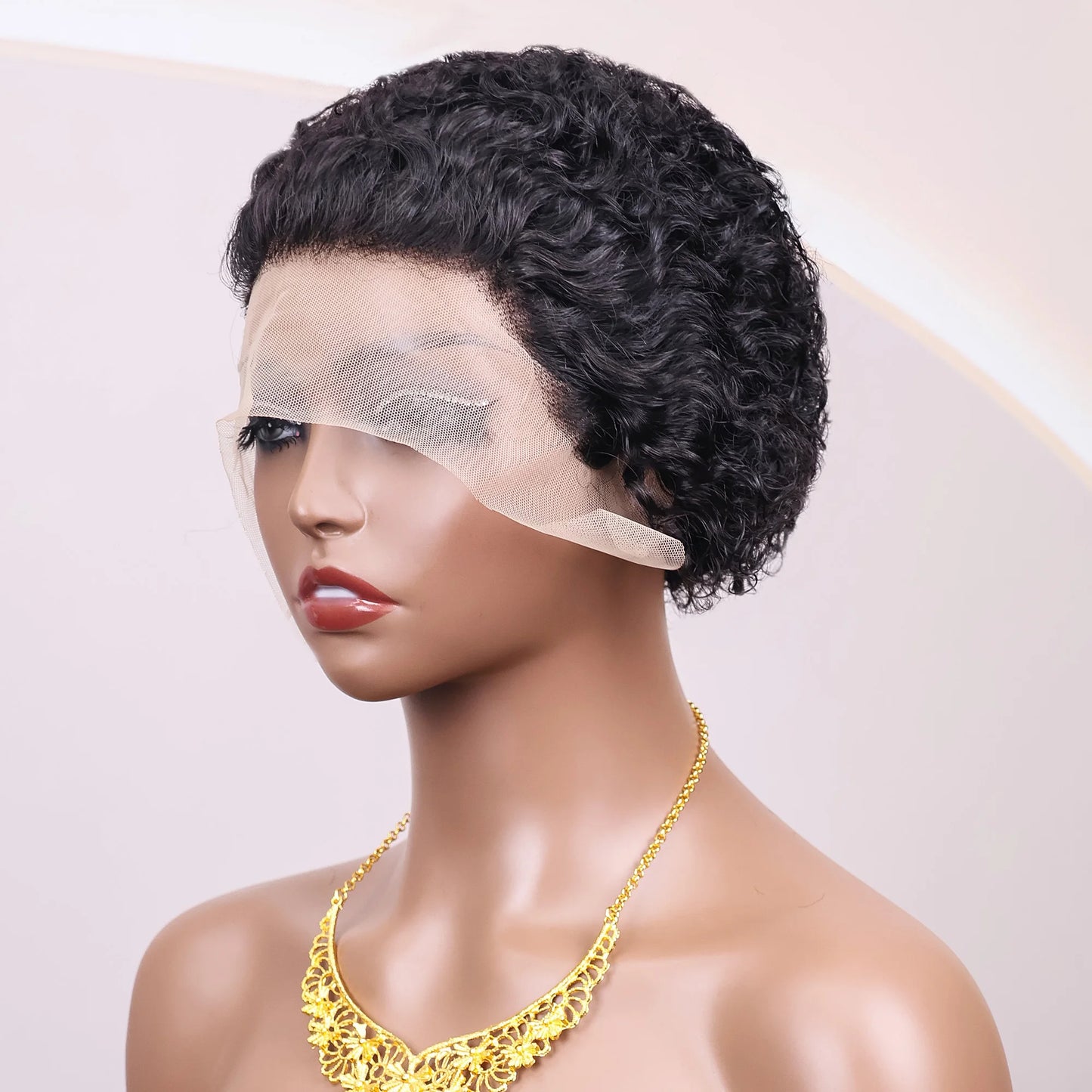 Pixie Cut Short Curly Brazilian Human Hair Wig 13x1 Transparent Lace Front (Water Wave)