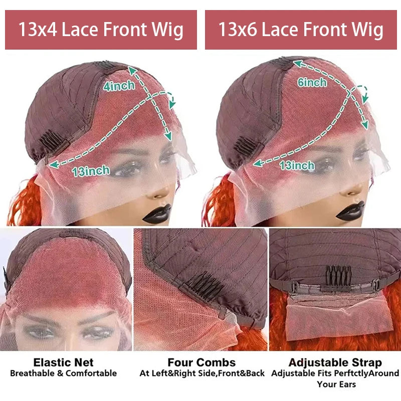 Ginger Orange Water Wave Colored Human Hair Wig · Transparent Lace Front · 26+ Inch