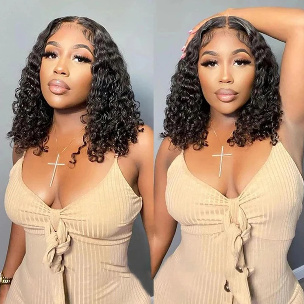 Short Water Wave Bob 13x4 HD Lace Front Human Hair Wig (180% Density)