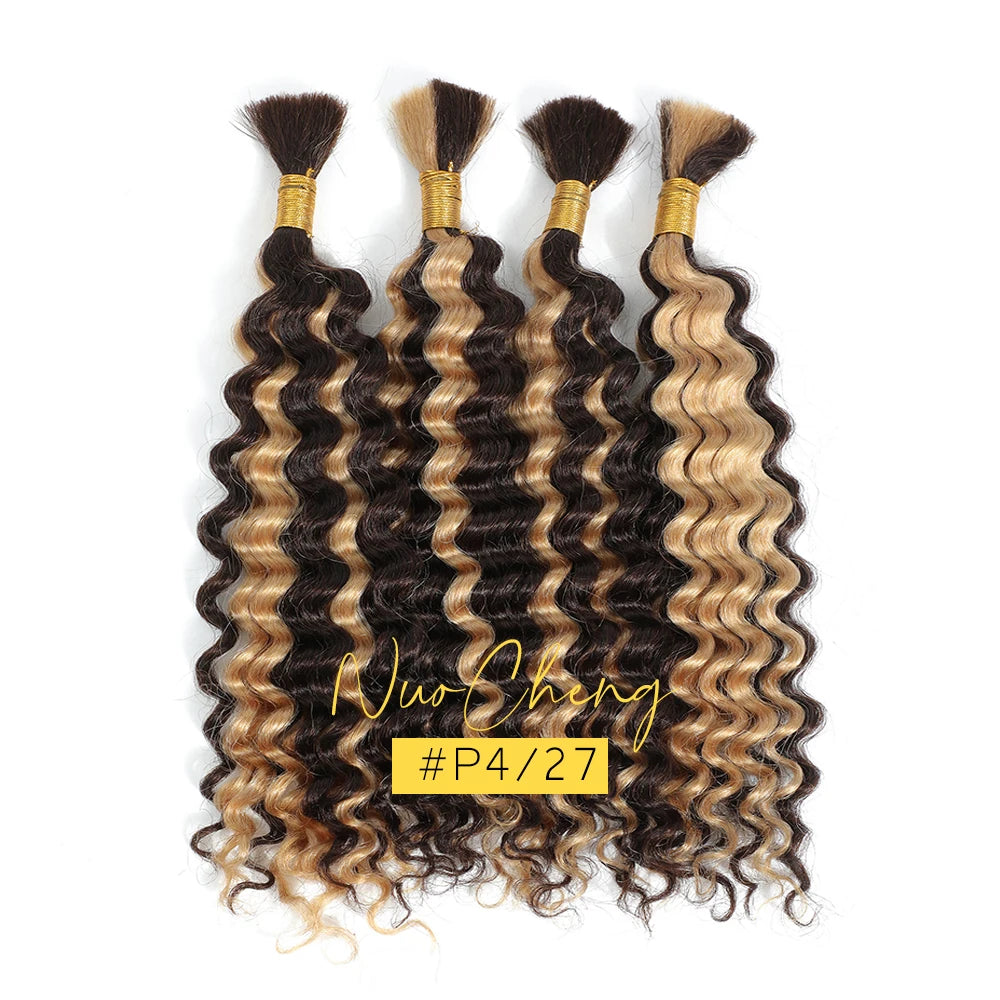30# Chocolate Brown Deep Wave Bulk Human Hair (100g, 2 Bundles) – Brazilian Remy for Boho Braids (14–24")