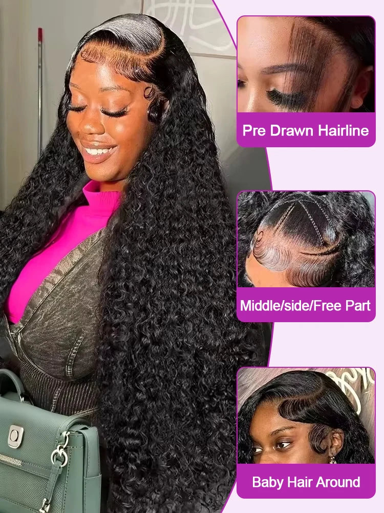 40 & 46 Inch Water Wave Deep Wave Lace Front Wig – 13x6 HD Lace, 7x5 Glueless, 300% Density