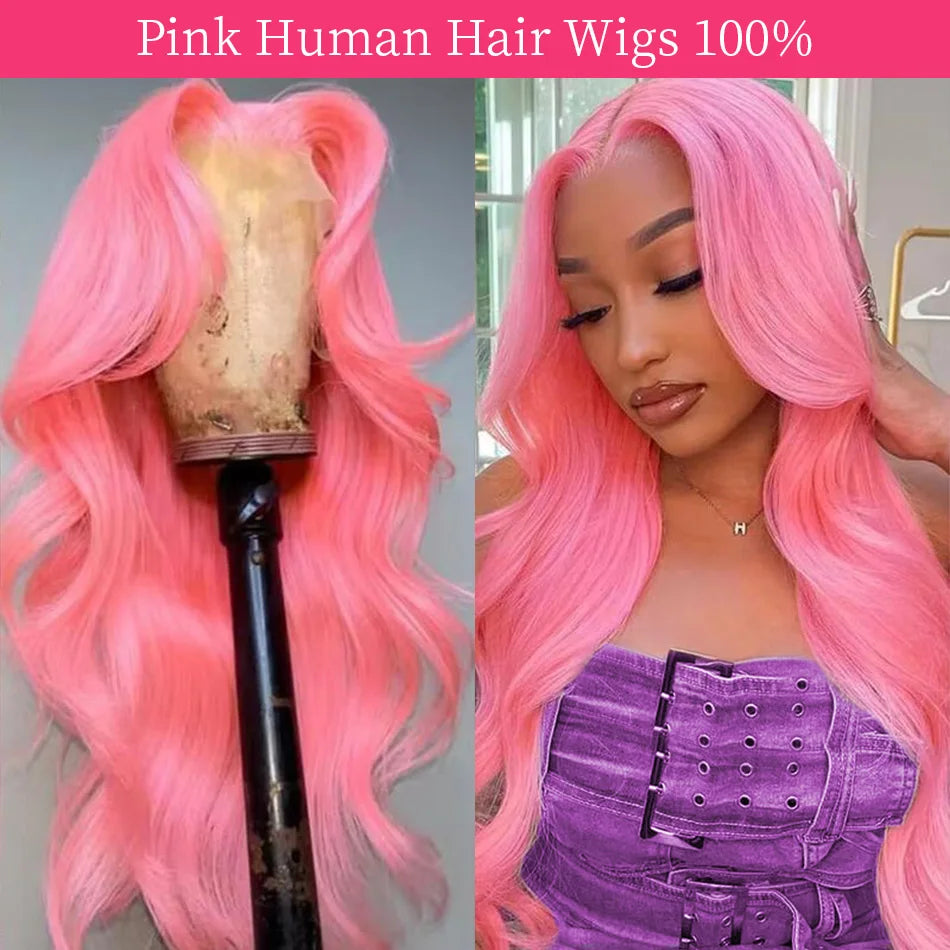 Pink Body Wave 13x6 HD Lace Front Human Hair Wig 30 Inch – 250% Density Brazilian Remy Hair