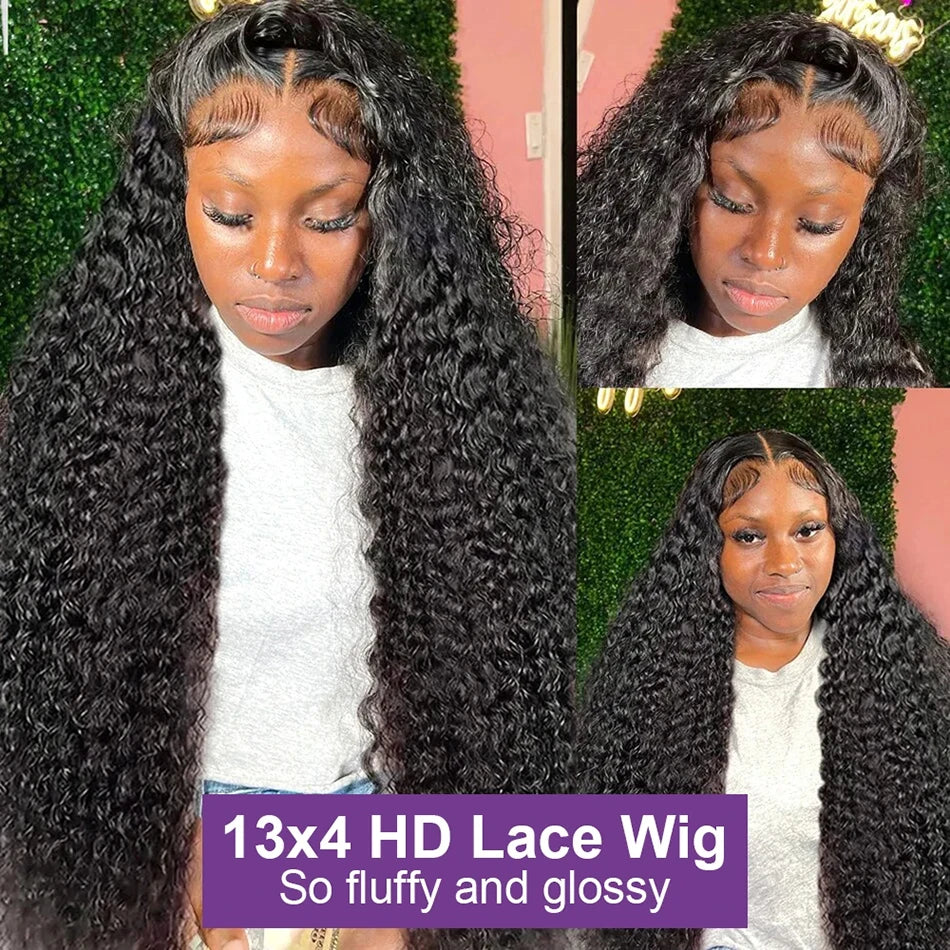 250 Density Curly HD Lace Front Human Hair Wig | Transparent Lace 13x6 / 13x4 Water Deep Wave (30–40 Inch)