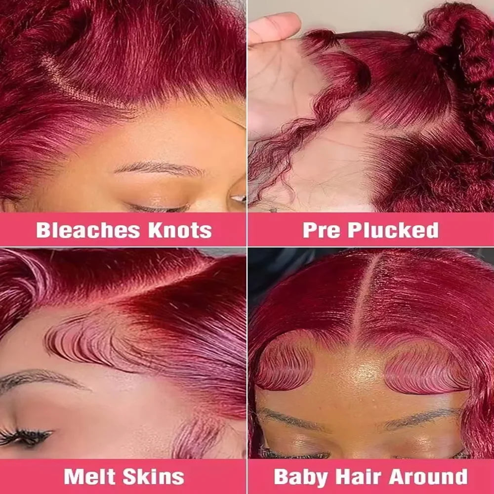 Fuduete 99J Burgundy Body Wave HD Lace Front Wig | Brazilian Remy Human Hair | Transparent Lace