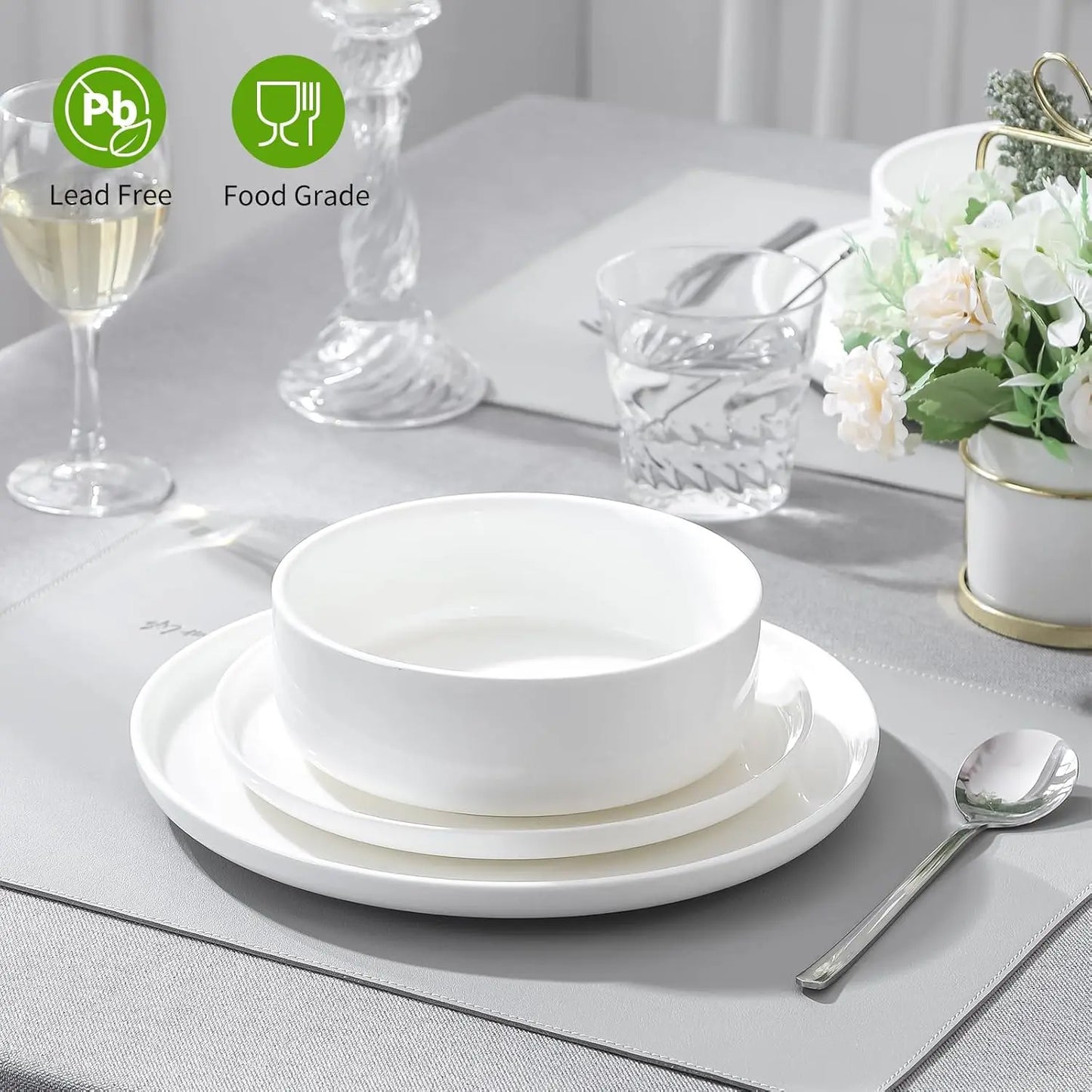 12-Piece White Porcelain Dinnerware Set – Plates & Bowls for 4, Microwave Safe