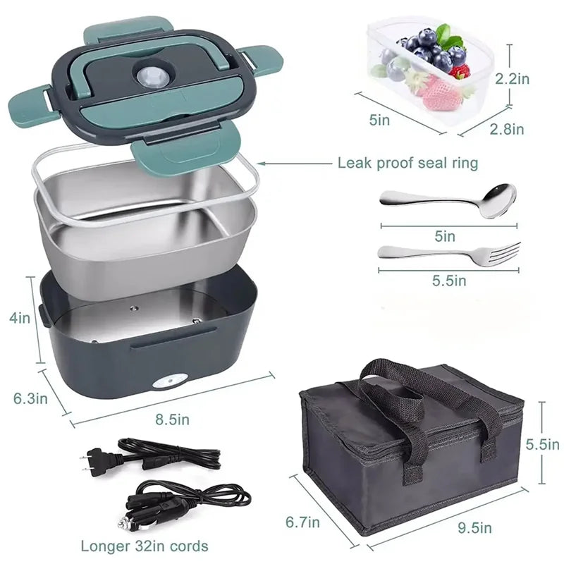 1.5L Electric Heated Lunch Box – 60W Portable Food Warmer for Car, Office & Home | Leak-Proof Stainless Steel Bento