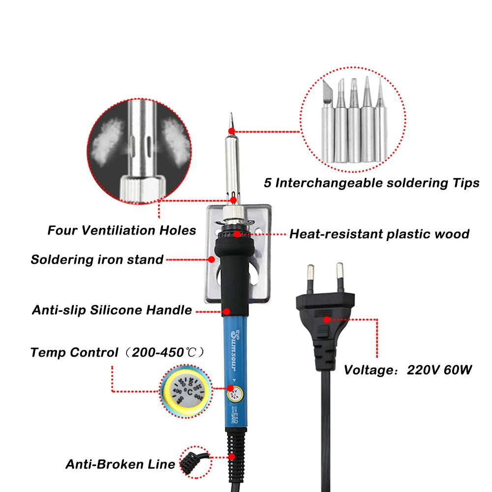 80W Electric Soldering Iron Kit – Adjustable Temperature Digital Welding Tool with Display & Multiple Tips