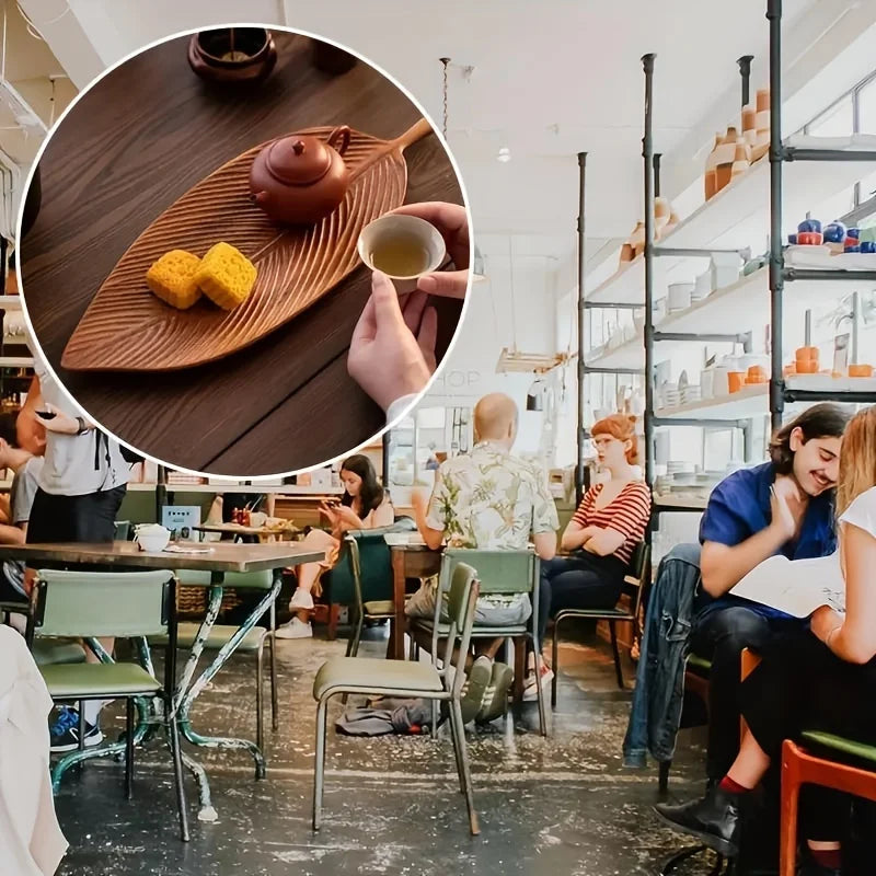 Leaf-Shaped Wooden Tray with Handle – Antique Style Serving Plate for Breakfast & Snacks