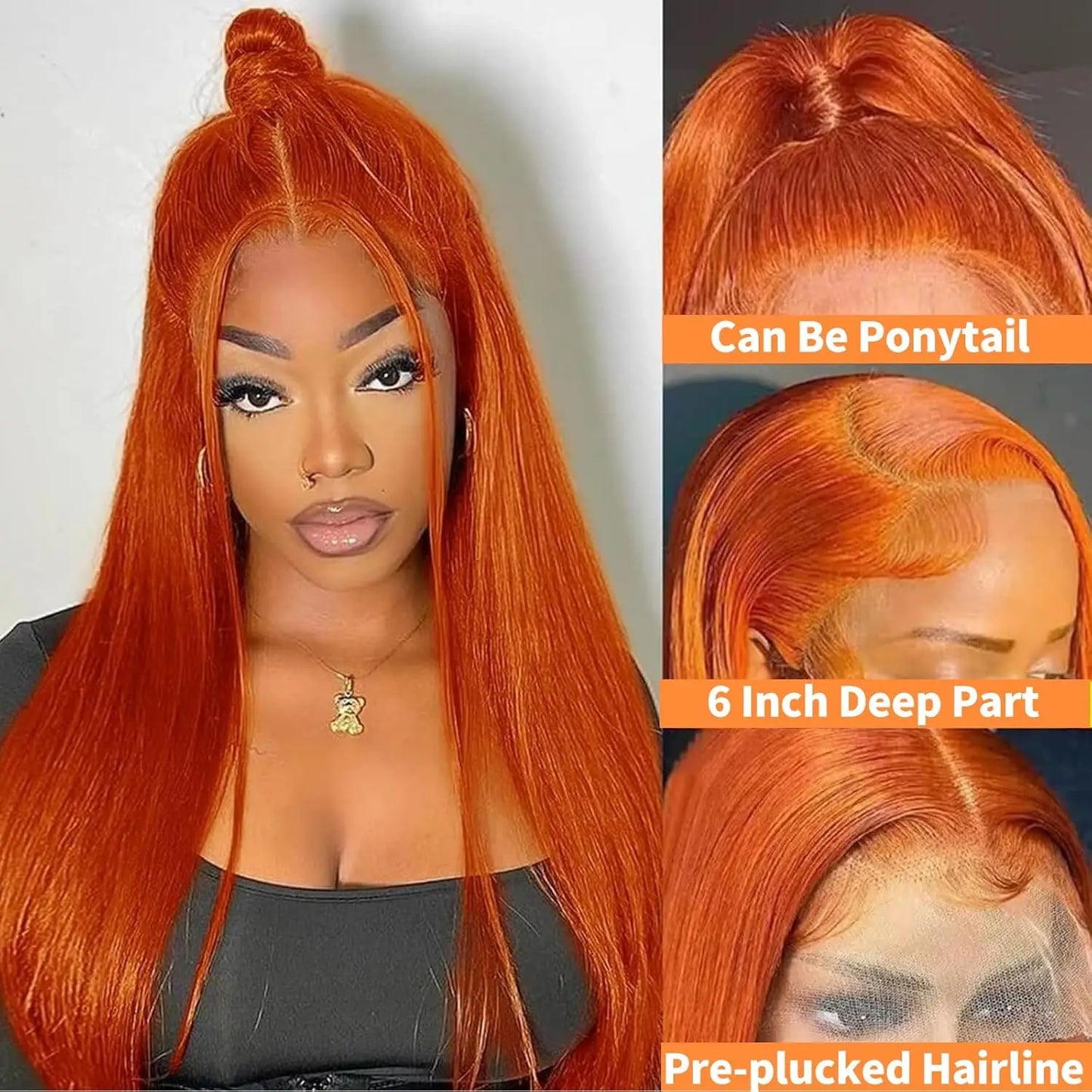 Ginger 13x6 HD Lace Front Wig – 100% Human Hair, Straight #350 Color, Pre-Plucked Hairline (220% Density)