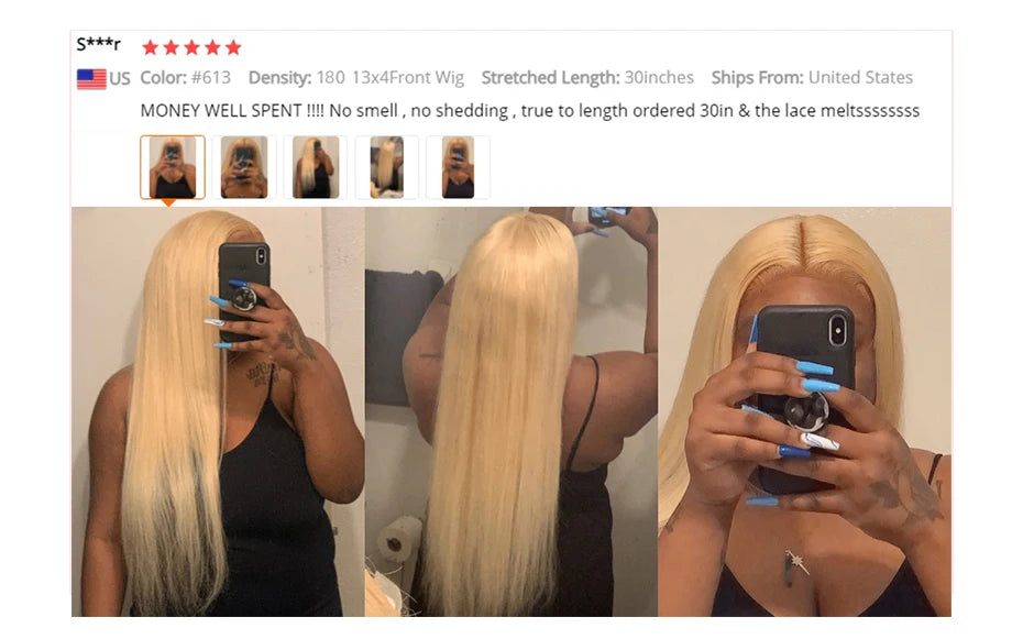 HD Transparent 613 Blonde 13x4 / 13x6 / 360 Lace Front Human Hair Wig – Bone Straight, Pre-Plucked, High Density