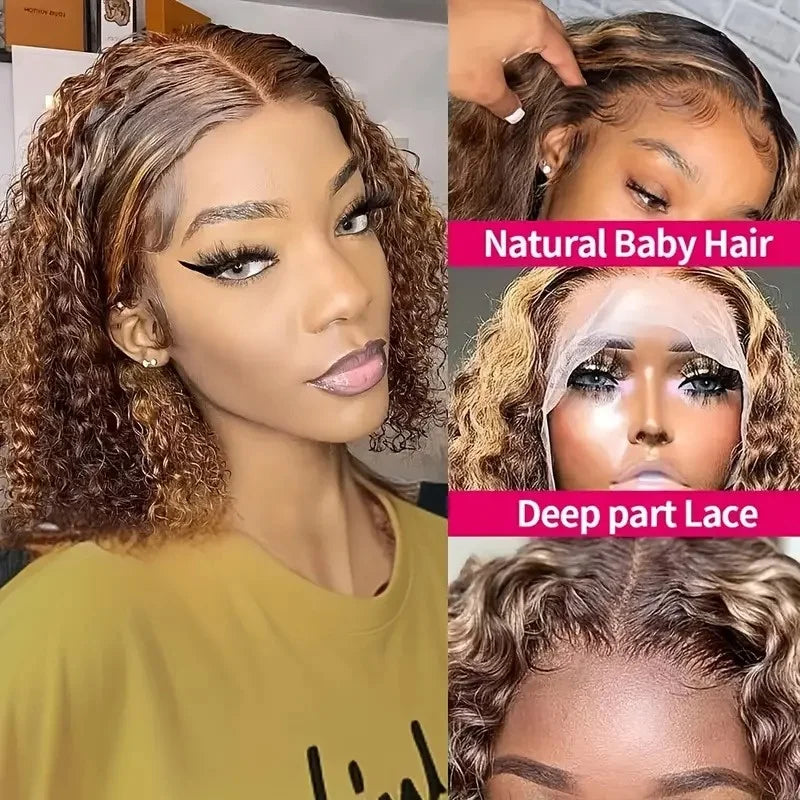 16" Curly Wave 5x5 Pre-Cut Glueless Bob HD Lace Wig (220% Density) – 100% Brazilian Remy Human Hair