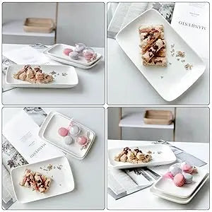 8-Piece 8-Inch White Porcelain Rectangular Plates – Dessert, Appetizer & Salad Serving Platters